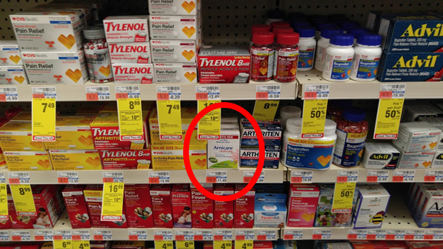 A homeopathic product lurking on a CVS shelf alongside real medications.