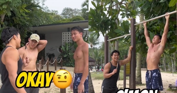 What is your maximum?  Man approaches strangers on Sentosa beach with rewarding pull-up challenge